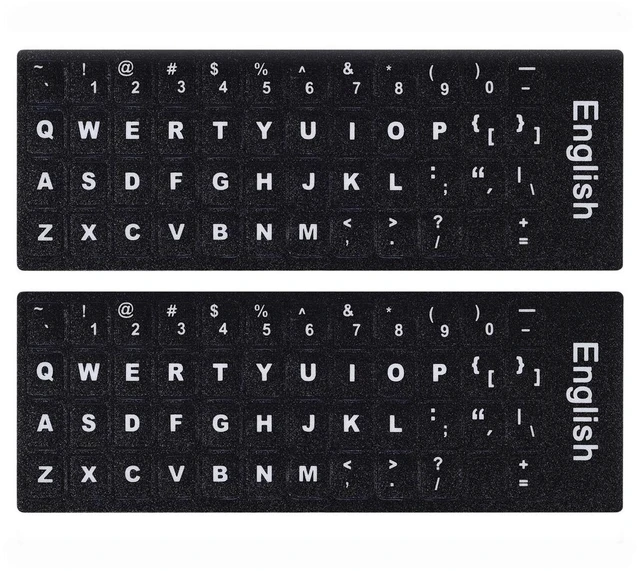 Main image of 2PCS English Keyboard Letters Replacement Stickers Large Print Fonts | Bold White Font on Black Background US Keyboard Letter Stickers for Laptop Desktop Computer Keyboard Alphabet Stickers
