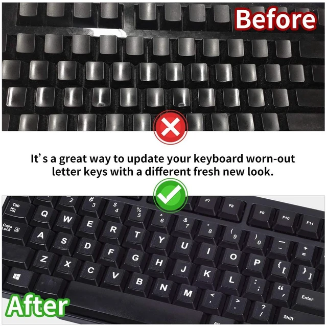 Alt view image 5 of 7 - 2PCS English Keyboard Letters Replacement Stickers Large Print Fonts | Bold White Font on Black Background US Keyboard Letter Stickers for Laptop Desktop Computer Keyboard Alphabet Stickers