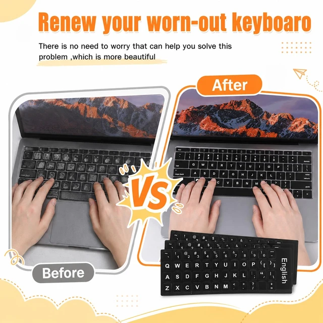 Alt view image 3 of 7 - Universal Keyboard Letter Stickers, 4 Pcs English Laptop Keyboard Stickers | Replacement Keyboard Stickers for Keys with Black Background and White Lettering for Laptops Desktop Computers