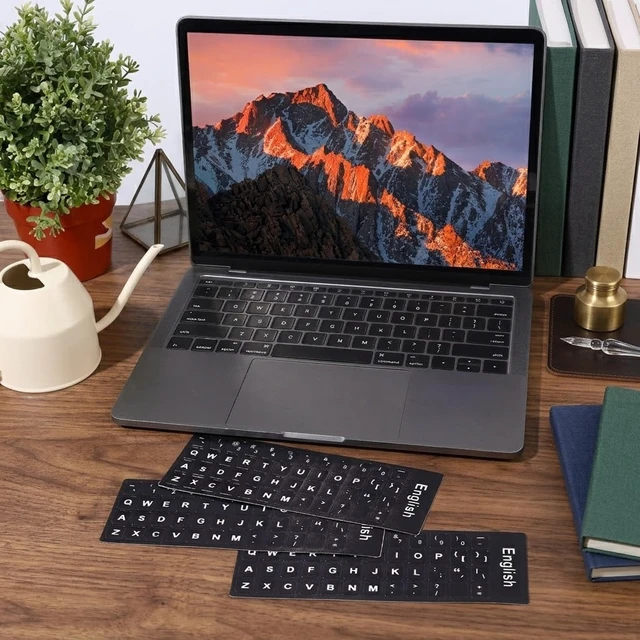 Alt view image 6 of 7 - Universal Keyboard Letter Stickers, 4 Pcs English Laptop Keyboard Stickers | Replacement Keyboard Stickers for Keys with Black Background and White Lettering for Laptops Desktop Computers
