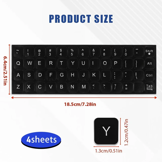 Alt view image 2 of 7 - English Keyboard Stickers, 4 Pcs Universal Laptop Keyboard Stickers | Keyboard Letter Replacement Stickers Matte Black Background and White Lettering Stickers for PC Computer Laptop Desktop