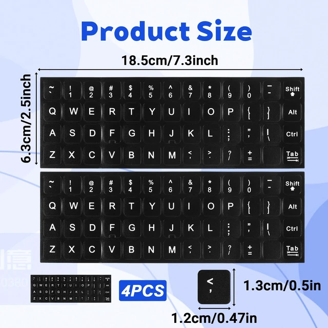 Alt view image 2 of 6 - 4Pcs Universal English Keyboard Letter Stickers, Replacement Keyboard Letters Sticker, Black Background White Lettering for PC Laptop Desktop Computer