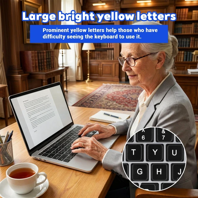 Alt view image 4 of 6 - 4Pcs Universal English Keyboard Letter Stickers, Replacement Keyboard Letters Sticker, Black Background White Lettering for PC Laptop Desktop Computer