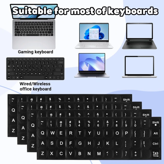 Alt view image 5 of 6 - 4Pcs Universal English Keyboard Letter Stickers, Replacement Keyboard Letters Sticker, Black Background White Lettering for PC Laptop Desktop Computer