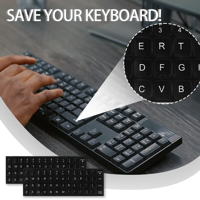 Alt view image 6 of 7 - English Keyboard Stickers, 4 Pcs Universal Laptop Keyboard Stickers | Keyboard Letter Replacement Stickers Matte Black Background and White Lettering Stickers for PC Computer Laptop Desktop