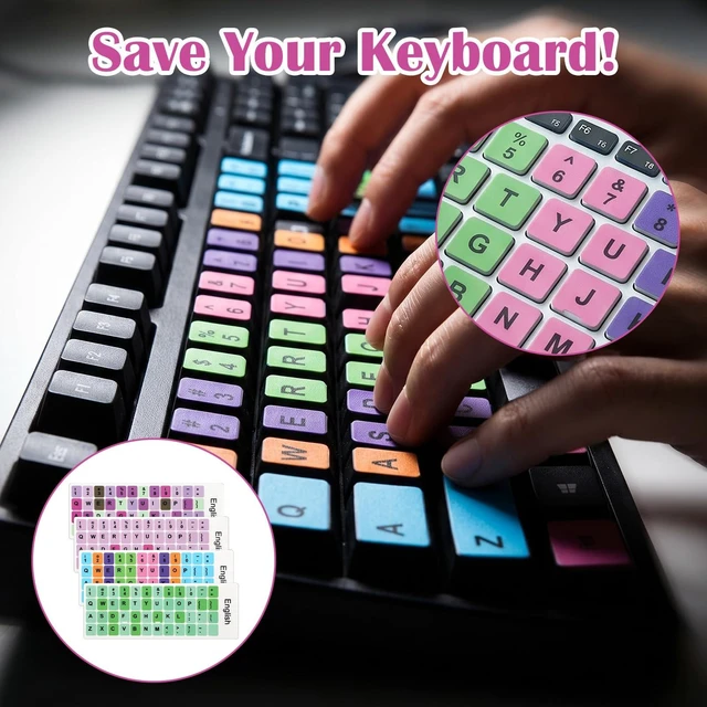 Alt view image 4 of 7 - 4pcs Keyboard Stickers, Universal English Alphabet Letter Stickers | 4 Styles Laptop Stickers Notebook Desktop Keyboard Stickers for Replacement Use