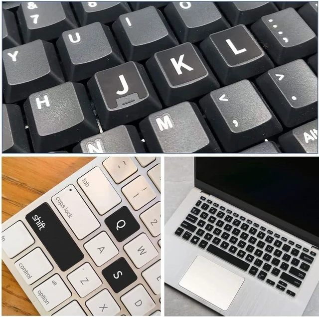 Alt view image 4 of 6 - 8-Pack English Keyboard Stickers English Letter Overlay Set for Standard Keyboards, 6 Black + 2 White Transparent Sticker Sheets for Laptop & Desktop