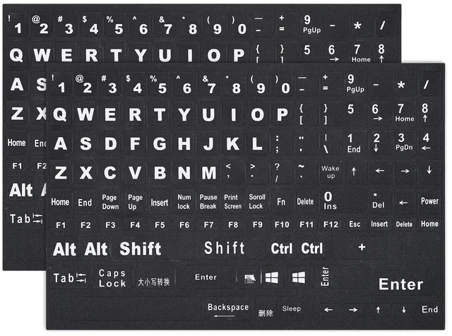 Main image of 2PCS English Keyboard Stickers Replacement Letters Large Print | Full Size Big Letter Fonts QWERTY Keyboard Sticker Universal for PC Computer Laptop Desktop, Matte Keyboard Alphabet Stickers