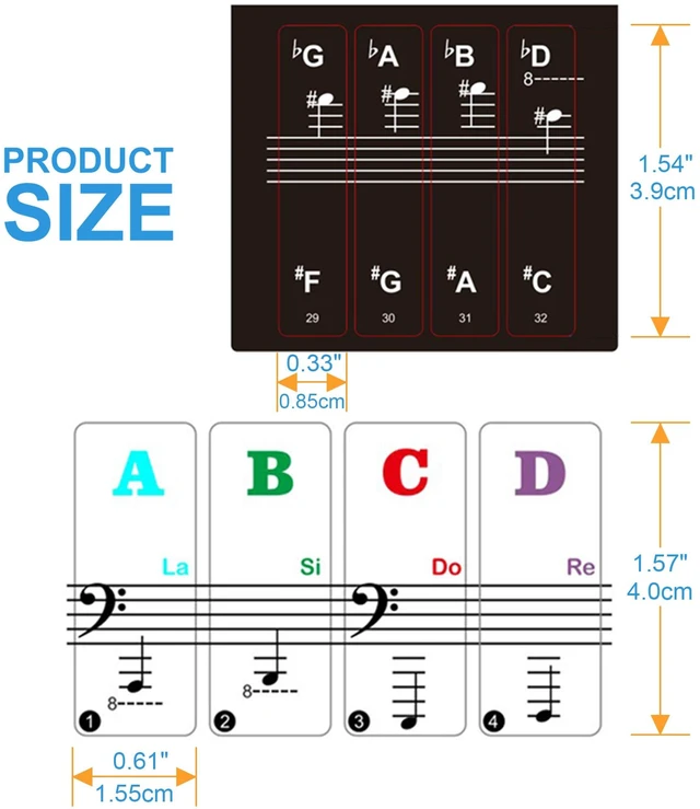 Alt view image 2 of 6 - Piano Keyboard Stickers for 88/61/54/49/37 Key, Bold Large Letter Piano Stickers for Learning, Removable Piano Keyboard Letters, Notes Label for Beginners and Kids, Multicolor