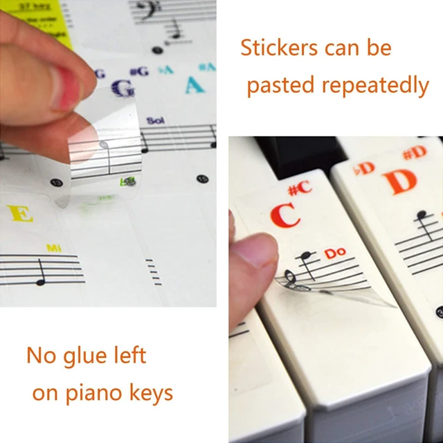Alt view image 4 of 6 - Piano Keyboard Stickers for 88/61/54/49/37 Key, Bold Large Letter Piano Stickers for Learning, Removable Piano Keyboard Letters, Notes Label for Beginners and Kids, Multicolor