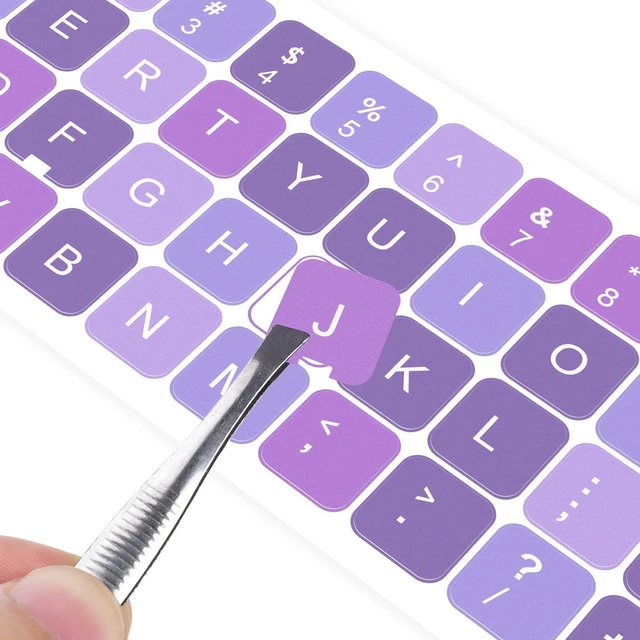 Main image of 2PCS English Keyboard Stickers for Computer Laptop Notebook Desktop | Universal Keyboard Sticker Purple Background with White Lettering, Keyboard Letters Replacement Stickers with Tweezer