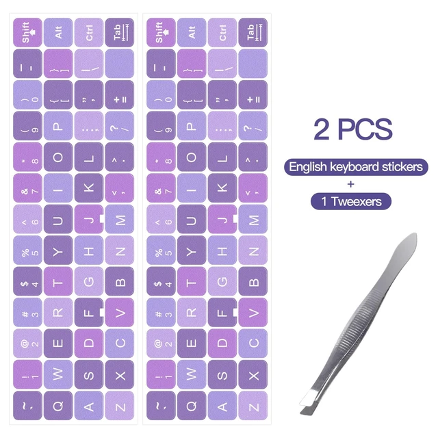Alt view image 2 of 6 - 2PCS English Keyboard Stickers for Computer Laptop Notebook Desktop | Universal Keyboard Sticker Purple Background with White Lettering, Keyboard Letters Replacement Stickers with Tweezer