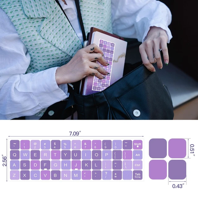 Alt view image 3 of 6 - 2PCS English Keyboard Stickers for Computer Laptop Notebook Desktop | Universal Keyboard Sticker Purple Background with White Lettering, Keyboard Letters Replacement Stickers with Tweezer