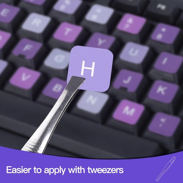 Alt view image 5 of 6 - 2PCS English Keyboard Stickers for Computer Laptop Notebook Desktop | Universal Keyboard Sticker Purple Background with White Lettering, Keyboard Letters Replacement Stickers with Tweezer