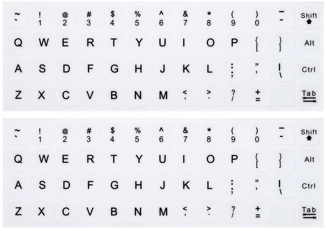 Main image of 2PCS English Keyboard Stickers for Laptops Computer PC Desktop Keyboards | Universal Keyboard Replacement Letters English White Background with Black Lettering, Matte Keyboard Alphabet Stickers, White