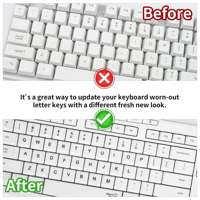 Alt view image 5 of 7 - 2PCS English Keyboard Stickers for Laptops Computer PC Desktop Keyboards | Universal Keyboard Replacement Letters English White Background with Black Lettering, Matte Keyboard Alphabet Stickers, White