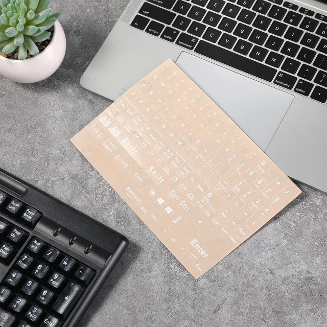Alt view image 4 of 7 - 2 Pcs English Keyboard Stickers, Laptop Replacement English Letter Stickers | Transparent Background White Lettering Alphabet Sticker for Universal Computer Laptop Desktop