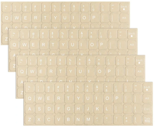 Main image of Keyboard Letter Stickers, 4 Pcs Transparent Laptop Keyboard Stickers | Universal English Keyboard Replacement Stickers Clear Background and White Lettering for PC Computer Laptop Desktop