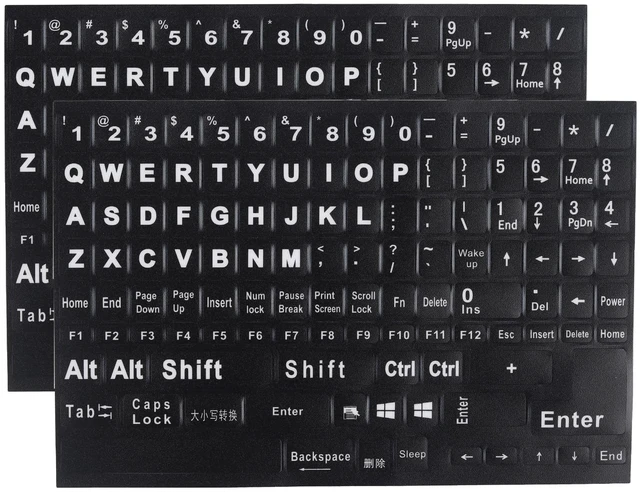 Main image of 2 Pack English Keyboard Stickers Big Letter Full Set (120 Pcs), Universal PC Computer Laptop Desktop Keyboard Replacement English Keyboard Stickers, Black Background with White Lettering