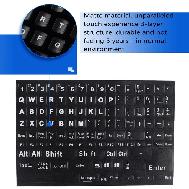 Alt view image 2 of 7 - 2 Pack English Keyboard Stickers Big Letter Full Set (120 Pcs), Universal PC Computer Laptop Desktop Keyboard Replacement English Keyboard Stickers, Black Background with White Lettering