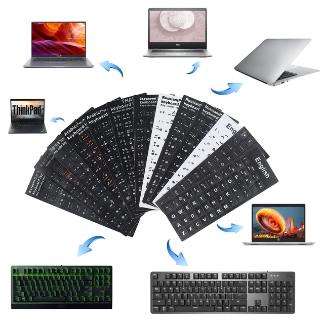 Alt view image 6 of 7 - 2 Pack English Keyboard Stickers Big Letter Full Set (120 Pcs), Universal PC Computer Laptop Desktop Keyboard Replacement English Keyboard Stickers, Black Background with White Lettering