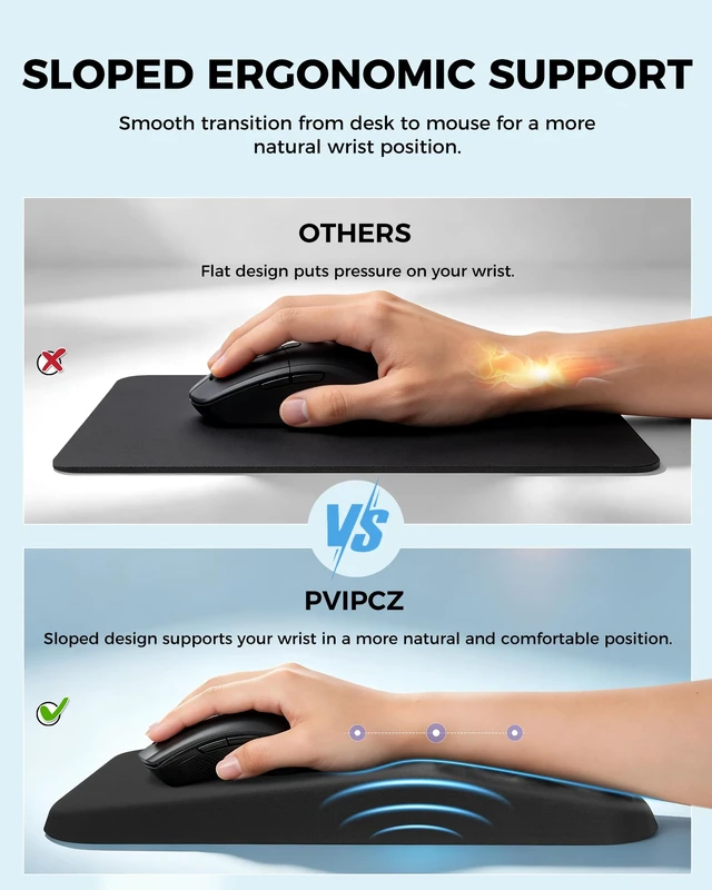 Alt view image 2 of 7 - Ergonomic Mouse Pad with Sloped Textured Wrist Support, Black | Premium Memory Foam Cushion, Smooth Lycra Surface, Non-Slip PU Base, Minimalist Mousepad for Office, Home, Laptop, Computer