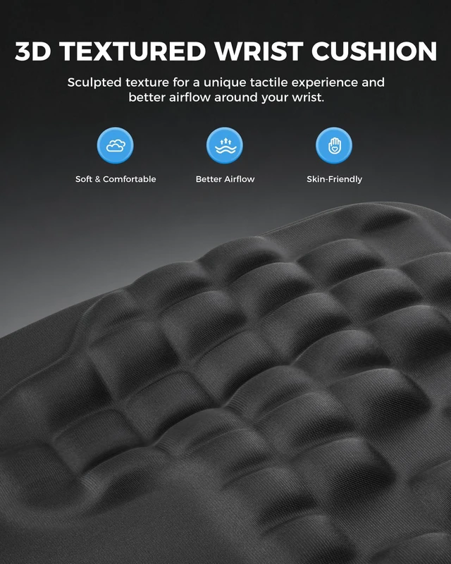Alt view image 3 of 7 - Ergonomic Mouse Pad with Sloped Textured Wrist Support, Black | Premium Memory Foam Cushion, Smooth Lycra Surface, Non-Slip PU Base, Minimalist Mousepad for Office, Home, Laptop, Computer