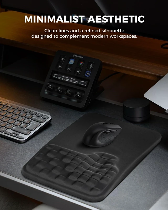 Alt view image 5 of 7 - Ergonomic Mouse Pad with Sloped Textured Wrist Support, Black | Premium Memory Foam Cushion, Smooth Lycra Surface, Non-Slip PU Base, Minimalist Mousepad for Office, Home, Laptop, Computer