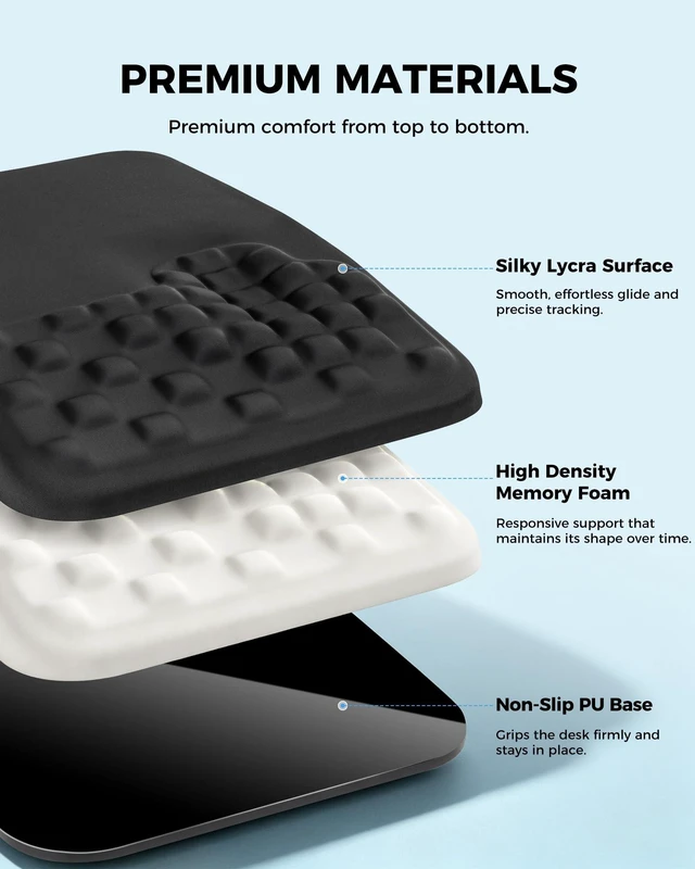 Alt view image 4 of 7 - Ergonomic Mouse Pad with Sloped Textured Wrist Support, Black | Premium Memory Foam Cushion, Smooth Lycra Surface, Non-Slip PU Base, Minimalist Mousepad for Office, Home, Laptop, Computer