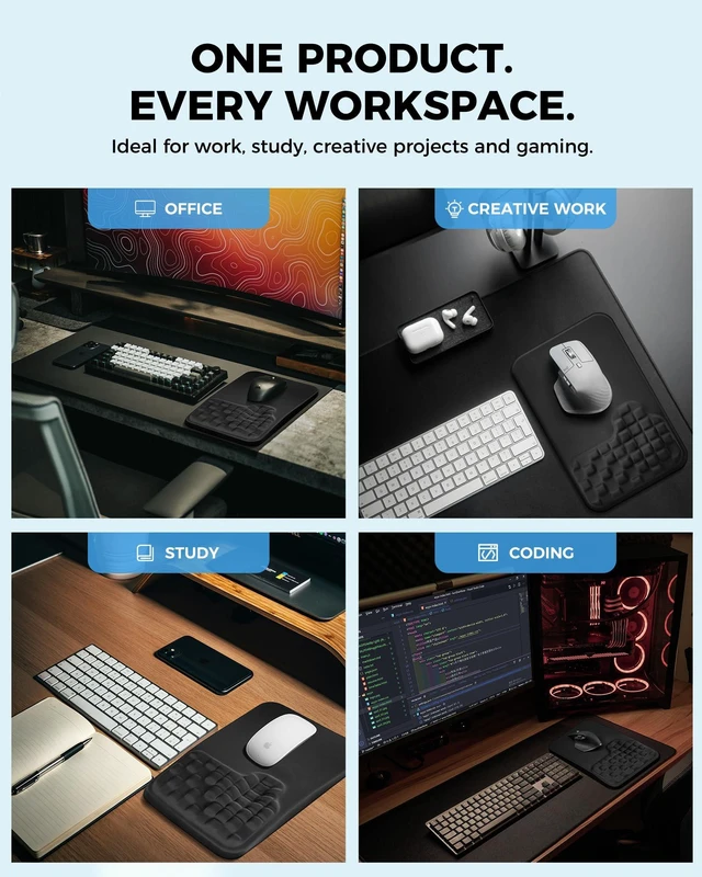 Alt view image 6 of 7 - Ergonomic Mouse Pad with Sloped Textured Wrist Support, Black | Premium Memory Foam Cushion, Smooth Lycra Surface, Non-Slip PU Base, Minimalist Mousepad for Office, Home, Laptop, Computer