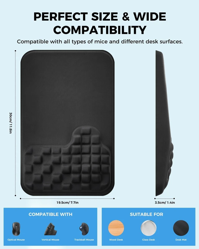 Alt view image 7 of 7 - Ergonomic Mouse Pad with Sloped Textured Wrist Support, Black | Premium Memory Foam Cushion, Smooth Lycra Surface, Non-Slip PU Base, Minimalist Mousepad for Office, Home, Laptop, Computer