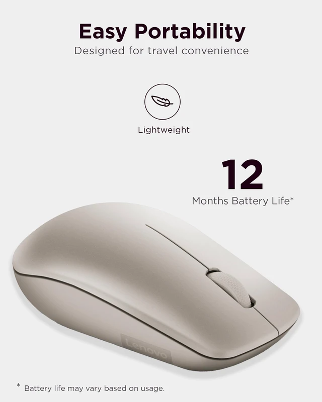 Alt view image 5 of 7 - 530 Wireless Mouse with Battery, 2.4GHz Nano USB, 1200 DPI Optical Sensor, Ergonomic for Left or Right Hand, Lightweight, GY50Z18988, Almond