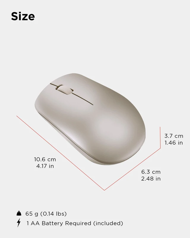 Alt view image 7 of 7 - 530 Wireless Mouse with Battery, 2.4GHz Nano USB, 1200 DPI Optical Sensor, Ergonomic for Left or Right Hand, Lightweight, GY50Z18988, Almond