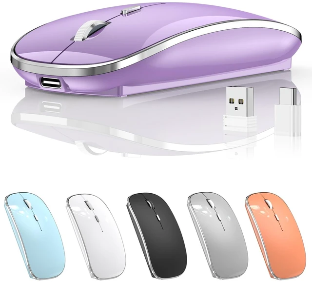 Main image of Wireless Mouse, USB-C & USB-A Dual Receiver, Rechargeable (Purple) | Plug & Play Silent Click Slim Portable Mouse, 3 Adjustable DPI, Compatible with PC, Laptop & Mac, Ideal for Work & Travel