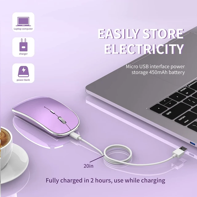 Alt view image 3 of 7 - Wireless Mouse, USB-C & USB-A Dual Receiver, Rechargeable (Purple) | Plug & Play Silent Click Slim Portable Mouse, 3 Adjustable DPI, Compatible with PC, Laptop & Mac, Ideal for Work & Travel