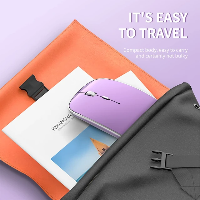 Alt view image 6 of 7 - Wireless Mouse, USB-C & USB-A Dual Receiver, Rechargeable (Purple) | Plug & Play Silent Click Slim Portable Mouse, 3 Adjustable DPI, Compatible with PC, Laptop & Mac, Ideal for Work & Travel