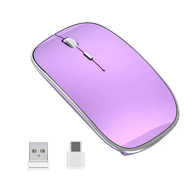 Alt view image 7 of 7 - Wireless Mouse, USB-C & USB-A Dual Receiver, Rechargeable (Purple) | Plug & Play Silent Click Slim Portable Mouse, 3 Adjustable DPI, Compatible with PC, Laptop & Mac, Ideal for Work & Travel