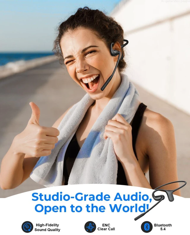 Alt view image 2 of 7 - Open Ear Headphones with Mic, Bluetooth Headphones with MicMute-Matte Black | Rotatable Noise Cancelling Mic, Dual-device Connect, 20H&28g Secure Bluetooth Headset for Trucker/Work Calls/Driving