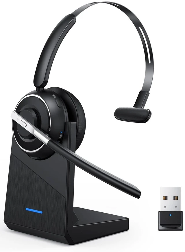 Main image of Wireless Headset with Mic for Work Bluetooth Headset with Microphone for PC | Noise Cancelling Mic USB Dongle Charging Base Mute Button for Computer Office Call Center Phone Remote Work