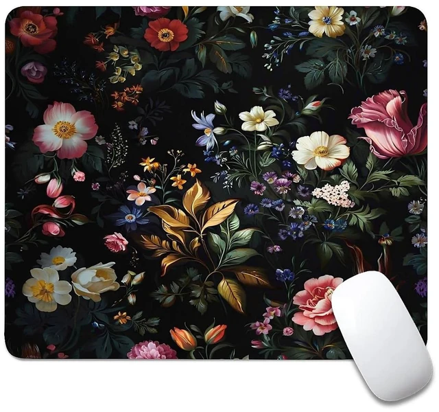 Main image of Square Mouse Pad Retro Oil Painting Flowers Plants, Personalized Premium-Textured Custom Mouse Mat Design, Washable Mousepad Cloth, Non-Slip Rubber Base Computer Mouse Pads for Wireless Mouse