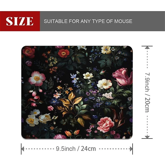 Alt view image 2 of 6 - Square Mouse Pad Retro Oil Painting Flowers Plants, Personalized Premium-Textured Custom Mouse Mat Design, Washable Mousepad Cloth, Non-Slip Rubber Base Computer Mouse Pads for Wireless Mouse