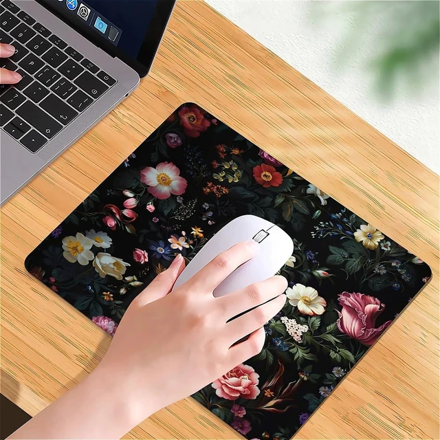 Alt view image 5 of 6 - Square Mouse Pad Retro Oil Painting Flowers Plants, Personalized Premium-Textured Custom Mouse Mat Design, Washable Mousepad Cloth, Non-Slip Rubber Base Computer Mouse Pads for Wireless Mouse