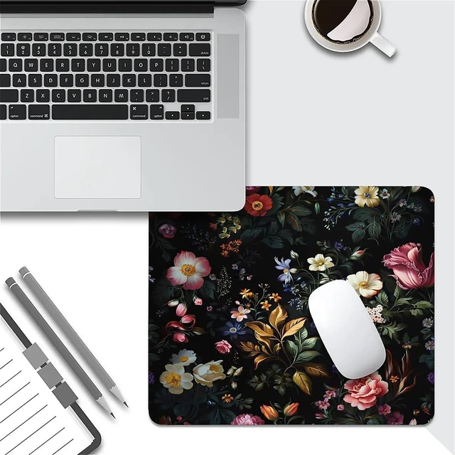 Alt view image 6 of 6 - Square Mouse Pad Retro Oil Painting Flowers Plants, Personalized Premium-Textured Custom Mouse Mat Design, Washable Mousepad Cloth, Non-Slip Rubber Base Computer Mouse Pads for Wireless Mouse