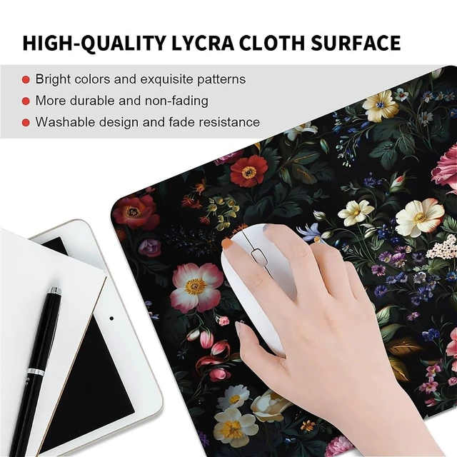 Alt view image 3 of 6 - Square Mouse Pad Retro Oil Painting Flowers Plants, Personalized Premium-Textured Custom Mouse Mat Design, Washable Mousepad Cloth, Non-Slip Rubber Base Computer Mouse Pads for Wireless Mouse