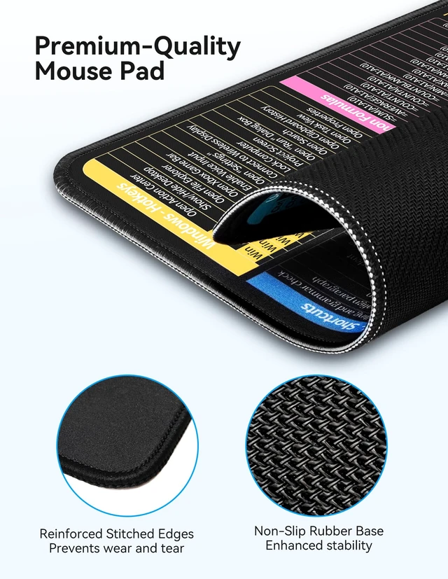 Alt view image 5 of 7 - Mouse Pad for Excel Word PowerPoint Windows Shortcuts | Excel Cheat Sheet Desk Pad-11.6x9.8 Inch, Non-Slip Waterproof Office Desk Mat, Portable, Durable, Clear Printing, Black