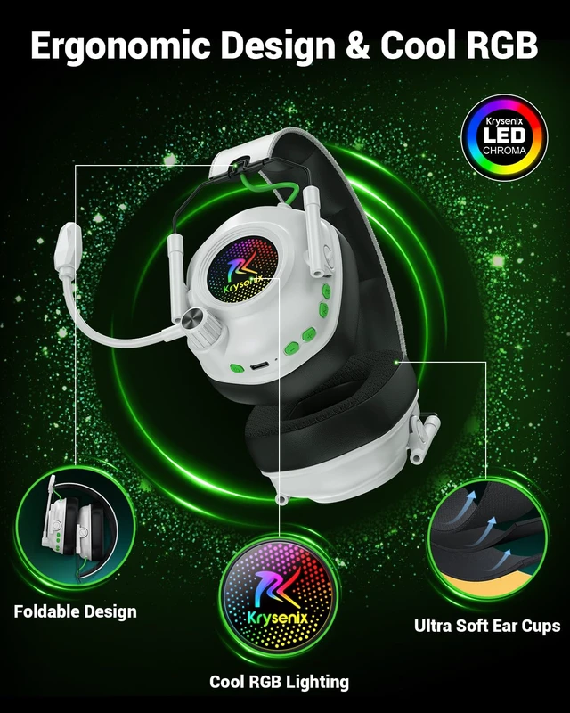 Alt view image 6 of 7 - Wireless Gaming Headset with Mic for PS5, PS4, PC, Mac, 20ms Low Latency | 2.4GHz Wireless & Bluetooth 5.4, Noise-Canceling Mic, 50mm Drivers, RGB Lighting, Up to 60H Battery Life, Foldable