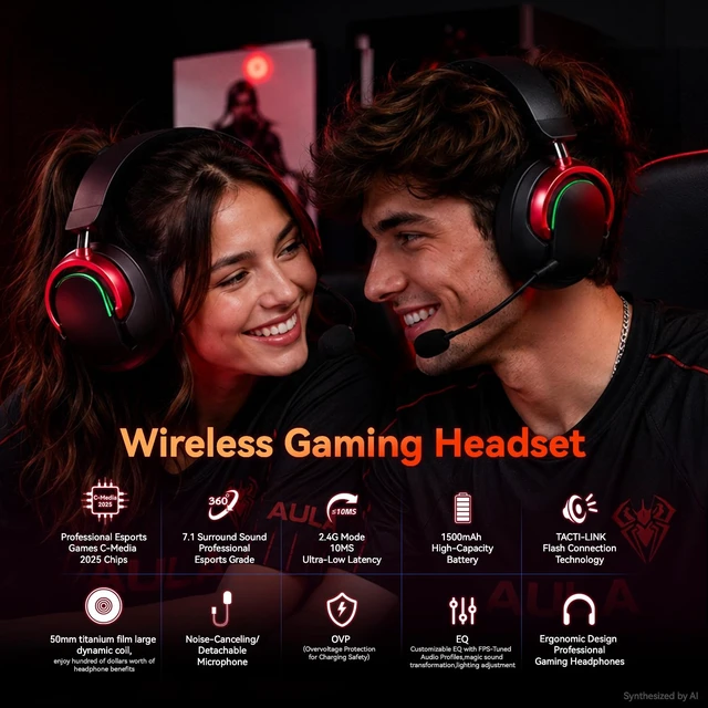 Alt view image 3 of 7 - Wireless Gaming Headset with Mic Over Ear Headphones for PC,Xbox,PS5,Switch | 7.1 Surround Sound,50mm Drivers,Aluminum Frame,Noise Cancelling,Soft Ear Pads,Multi Platform Headset for Laptop Phone Mac