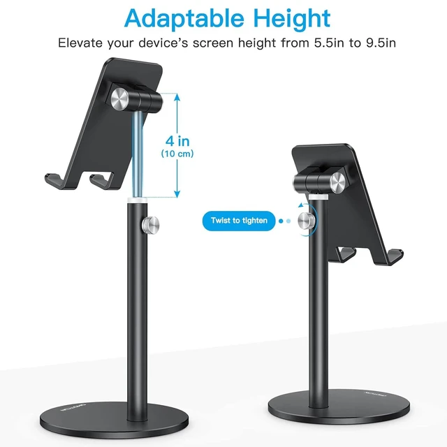 Alt view image 3 of 7 - CA04 Aluminum Tablet Phone Stand, Adjustable Desk Stand Black | Aluminum Alloy · Fits Phone & Tablets 4-11" · Sturdy Build for Gaming, Meeting · Height & Angle Adjustable
