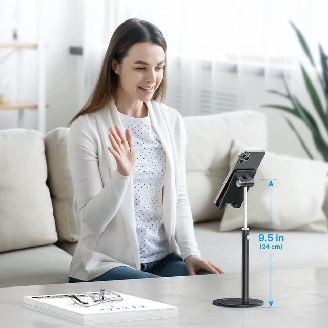 Alt view image 4 of 7 - CA04 Aluminum Tablet Phone Stand, Adjustable Desk Stand Black | Aluminum Alloy · Fits Phone & Tablets 4-11" · Sturdy Build for Gaming, Meeting · Height & Angle Adjustable