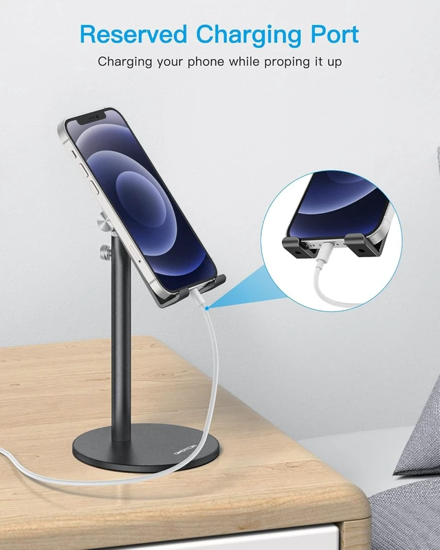 Alt view image 6 of 7 - CA04 Aluminum Tablet Phone Stand, Adjustable Desk Stand Black | Aluminum Alloy · Fits Phone & Tablets 4-11" · Sturdy Build for Gaming, Meeting · Height & Angle Adjustable